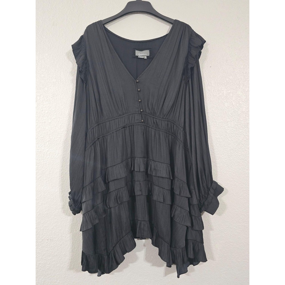 Anthropologie Dress Womens 3X Black Ruffle Tiered Asymmetrical Trapeze Boho